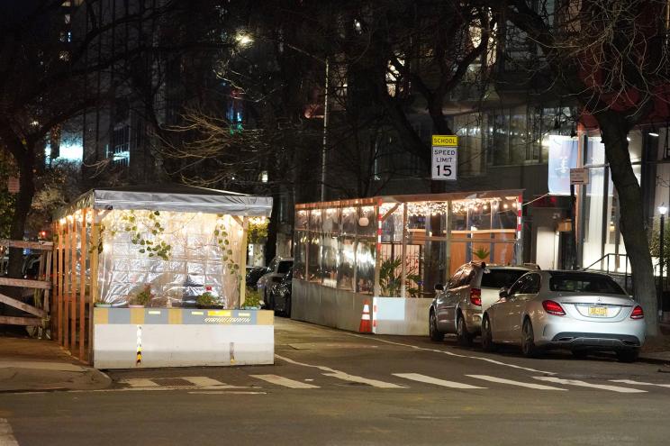 Outdoor dining enclosures for restaurants in New York City on December 10, 2020 amid the COID-19 pandemic.