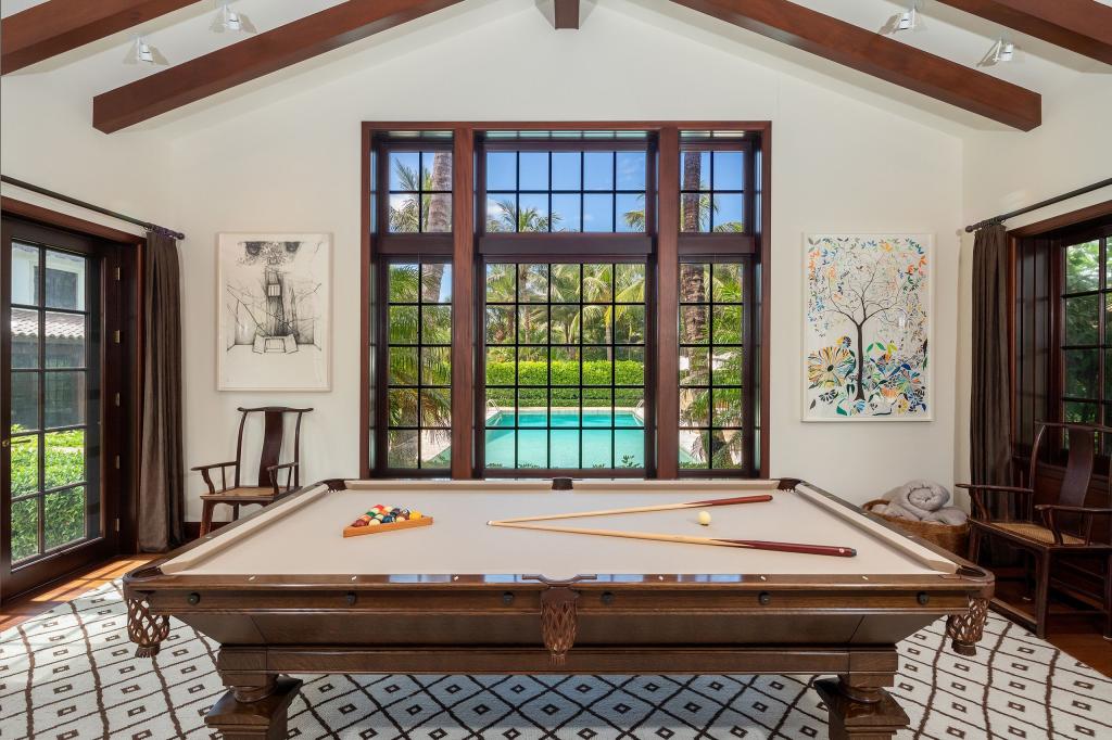 Pool table with pool view.