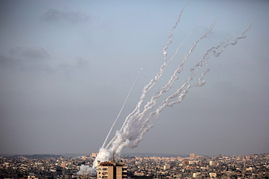 Rockets being launched from the Gaza Strip towards Israel on May 10, 2021.