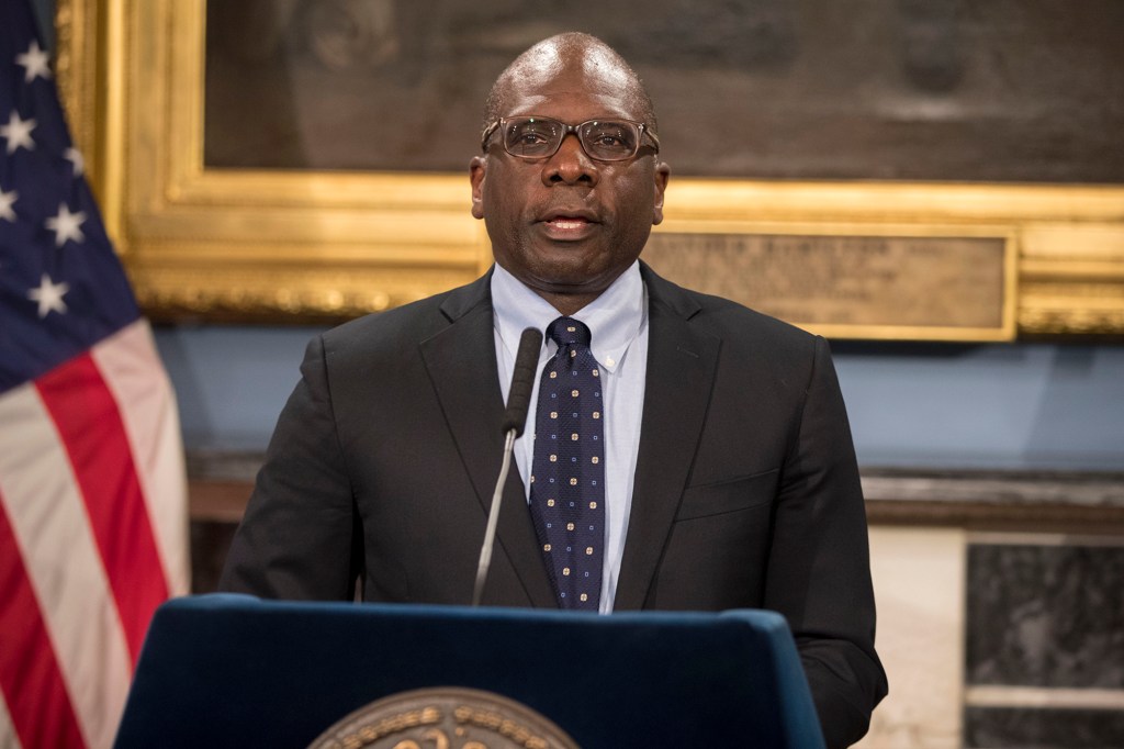 CCRB Chair Rev. Fred Davie speaks at a CCRB event honoring former NYC Mayor David Dinkins, in the Blue Room at City Hall.