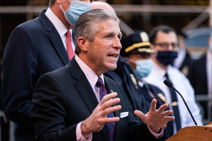 PBA president Pat Lynch speaks at a press conference at Jamaica Hospital after 2 NYPD officers were shot in Springfield Gardens while assisting a victim of domestic abuse.