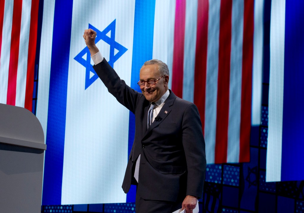 Chuck Schumer, D-N.Y., prepares to speak at the 2019 American Israel Public Affairs Committee (AIPAC) policy conference, at Washington Convention Center, in Washington, Monday, March 25, 2019.