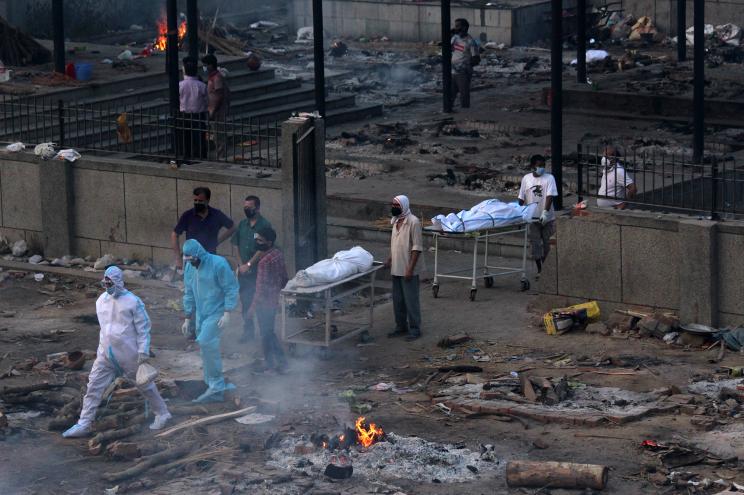 Preparation for a mass cremation of coronavirus victims in India.