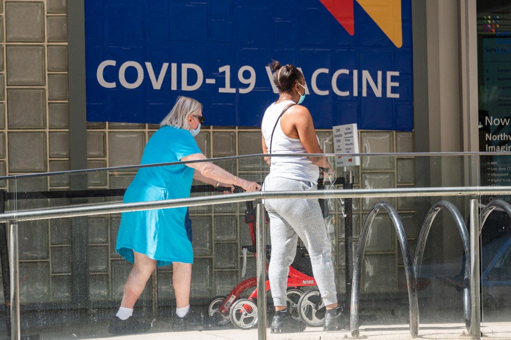 People on line for the COVID-19 vaccine in Manhattan on May 27, 2021.