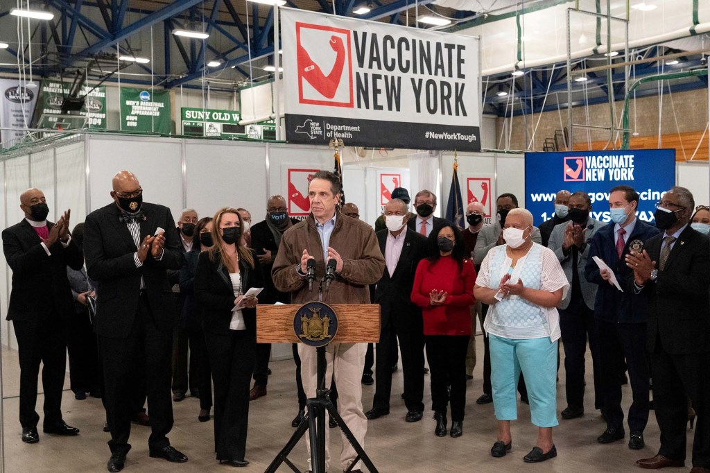 Gov. Andrew Cuomo during a visit to a COVID-19 vaccination site.