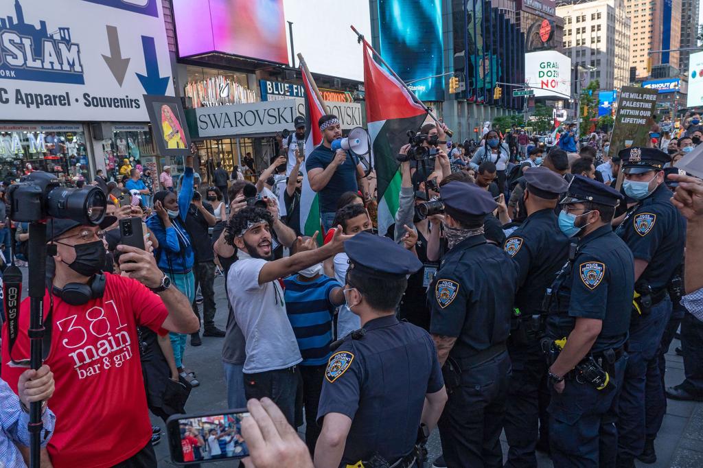 Despite an announcement of a cease fire between Israel and Gaza militants, dozens of supporters of both sides of the conflict fought in the streets of Times Square.