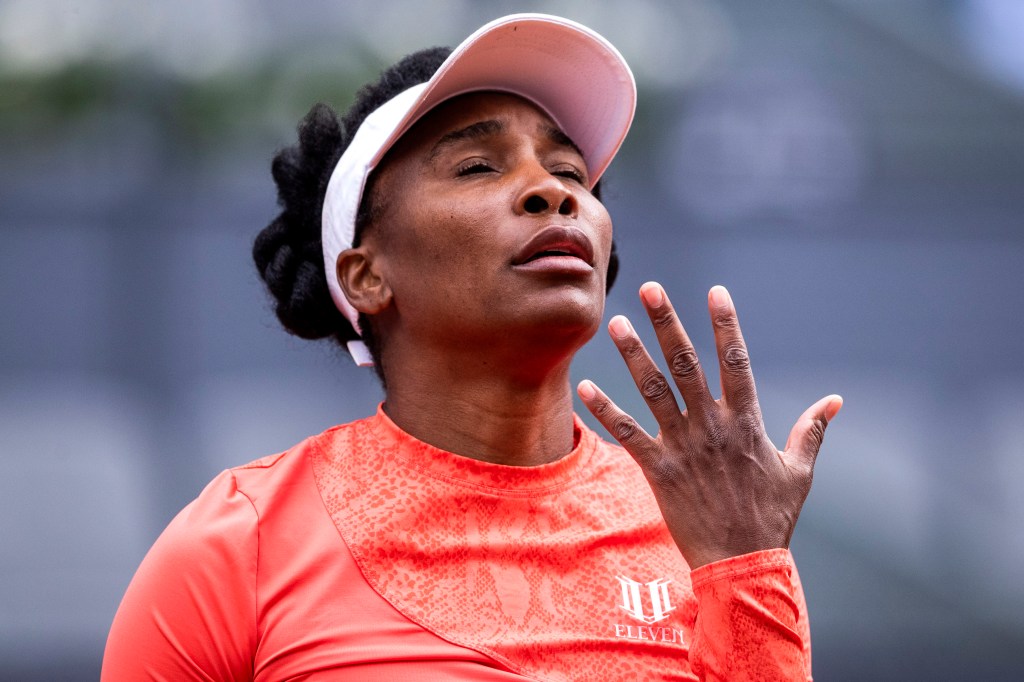 Venus Williams during an April 30, 2021 loss in Madrid