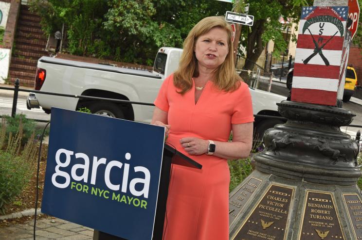 Kathryn Garcia holding a press conference