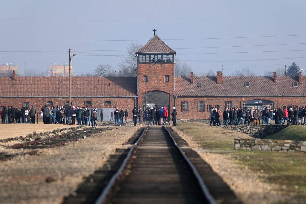 Visitors outside of Auschwitz