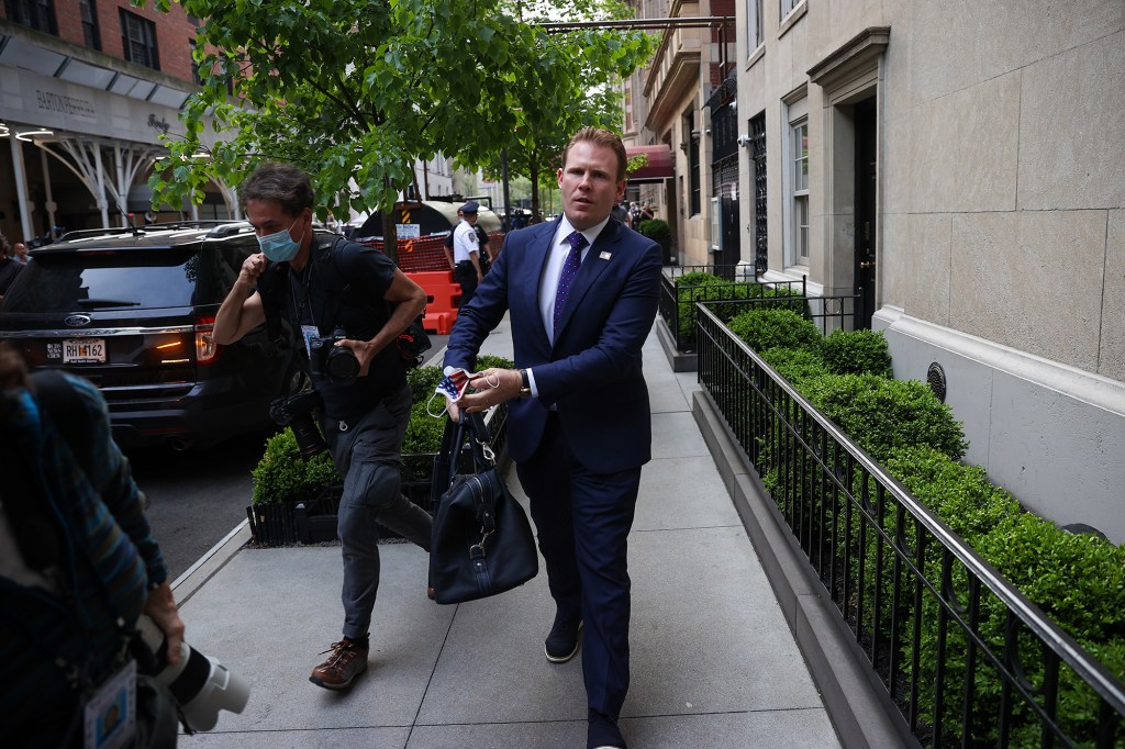 Andrew Giuliani leaves the apartment of his father Rudy Giuliani, after the FBI executed a search warrant in Manhattan of New York City on April 28, 2021.