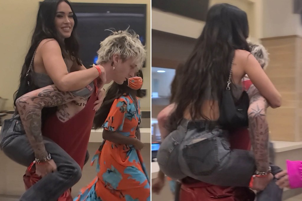 Megan Fox and Machine Gun Kelly have a romantic piggyback ride while taking selfies inside the VIP lounge at the Logan Paul versus Floy Mayweather fight in Miami. The singer carried his girl all the way to their luxury suites as fans and guest pointed at them doing a piggyback ride through the crowded corridors.