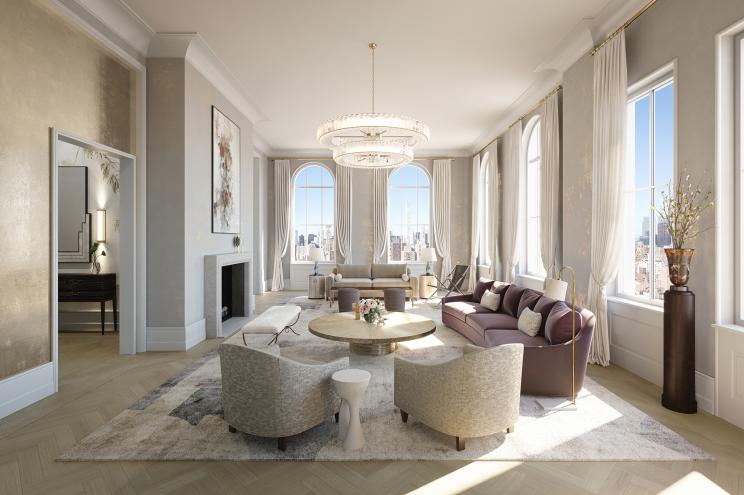 Three penthouse at a newly developed Upper East Side residence have hit the market for nearly $80 million combined -- and feature wide open living spaces with large windows.