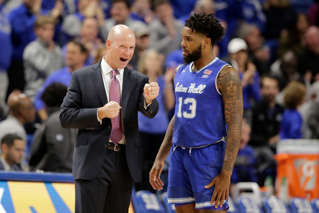 Kevin Willard (l) and Myles Powell in 2019.