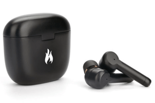 A black headphone case and black airpods