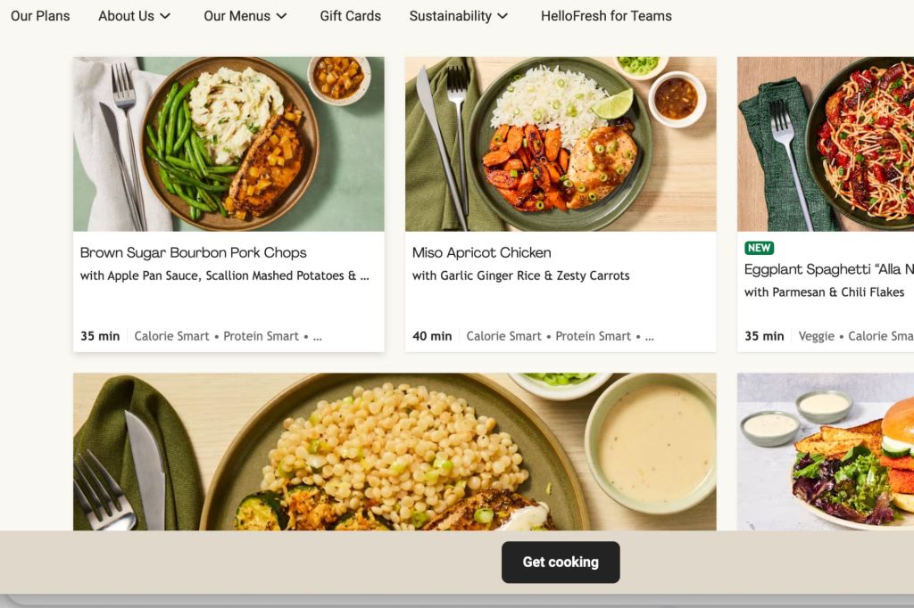 Different recipes available on HelloFresh's website