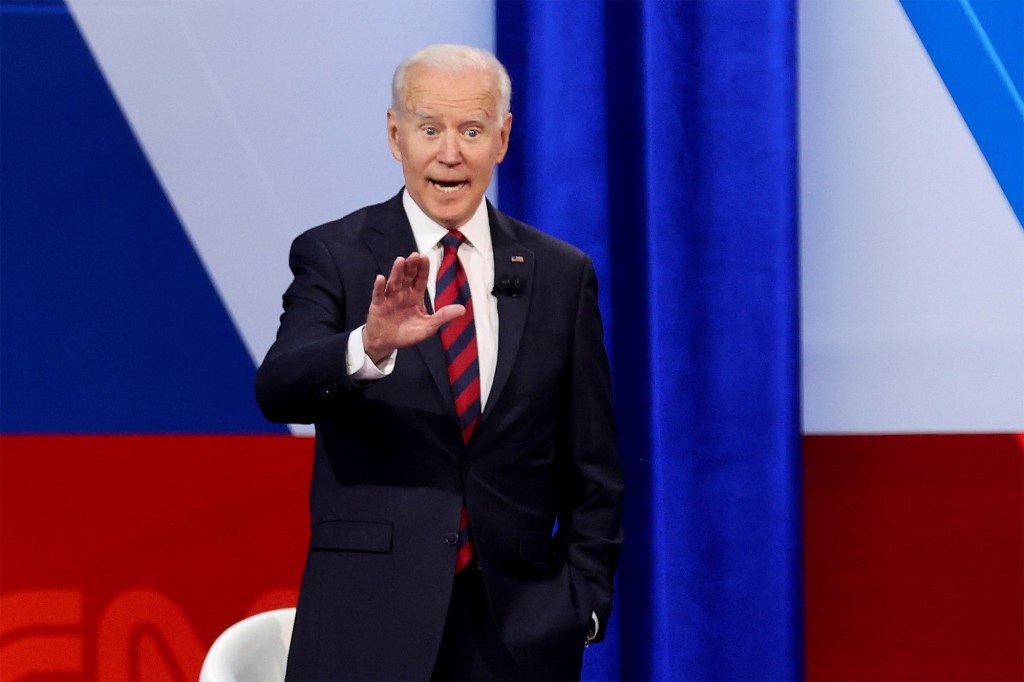 U.S. President Joe Biden speaks during a town hall-style interview at Mount St. Joseph University in Cincinnati, Ohio, U.S. July 21, 2021. 