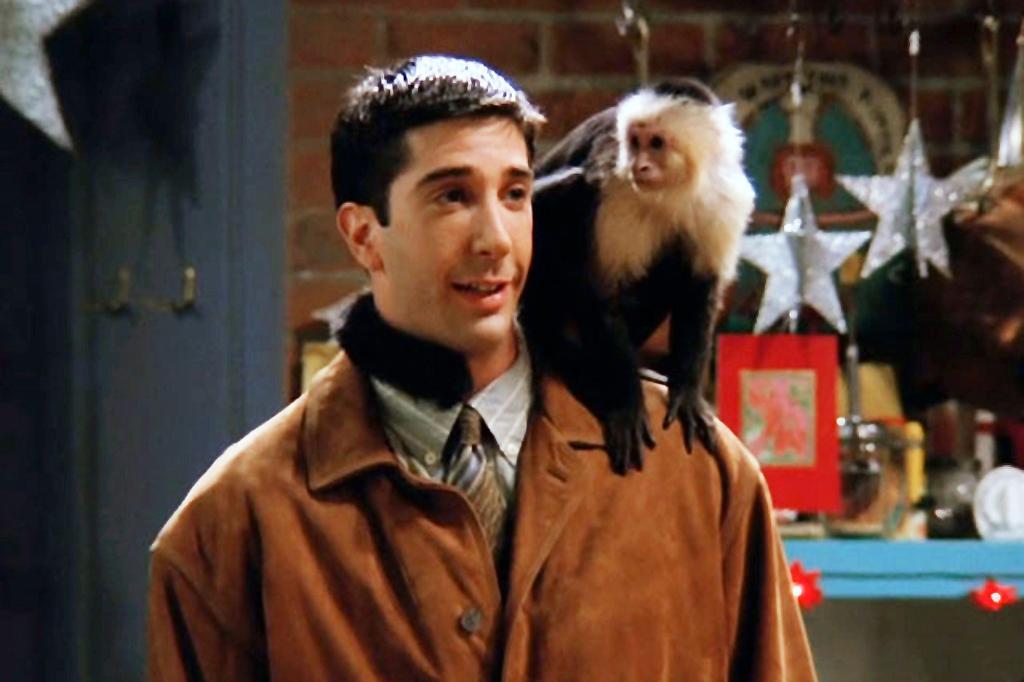 Ross Geller (David Schwimmer) with his pet monkey Marcel.