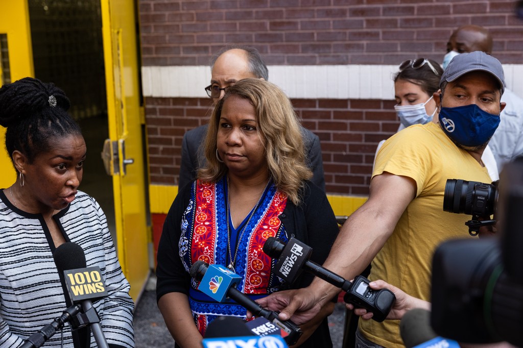 NYC DOE chancellor Meisha Porter speaking at PS 6 in Brooklyn, New York on July 6, 2021.