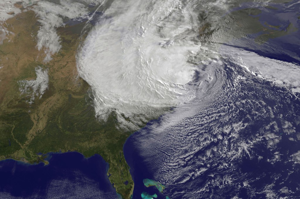 Hurricane Sandy over the northeast on October 29, 2012.