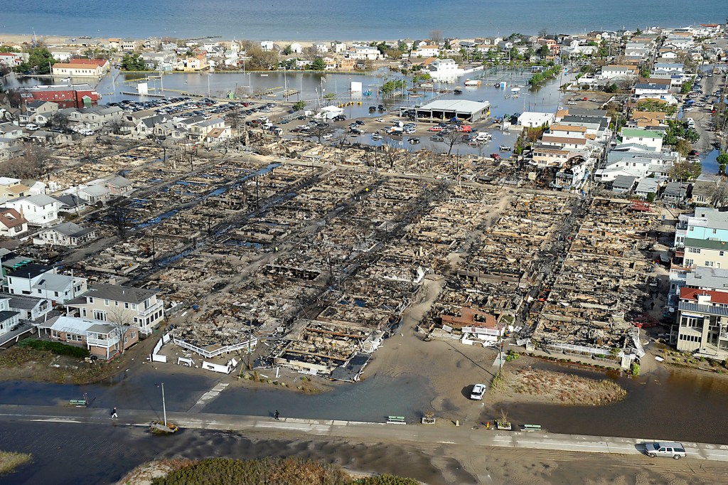 Damage caused by Hurricane Sandy in Breezy Point, Queens on October 31, 2021.