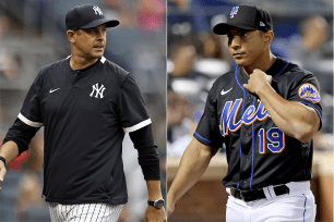 A composite image of Yankees manager Aaron Boone and Mets manager Luis Rojas