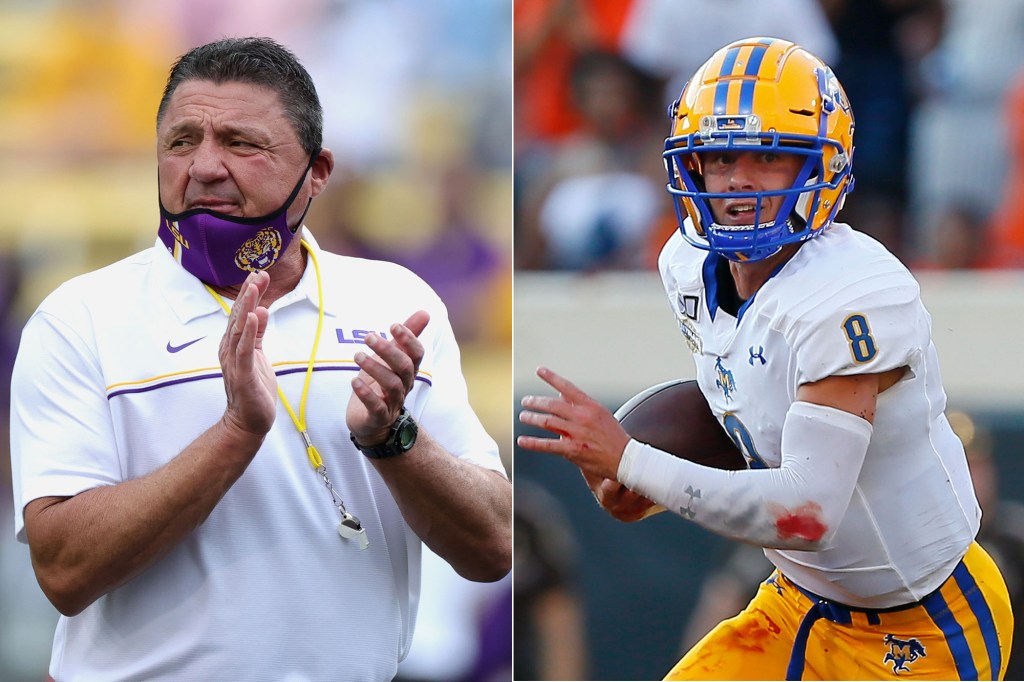 Ed Orgeron and son Cody, a QB for McNeese State.