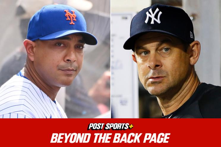 New York Mets manager Luis Rojas and New York Yankees manager Aaron Boone