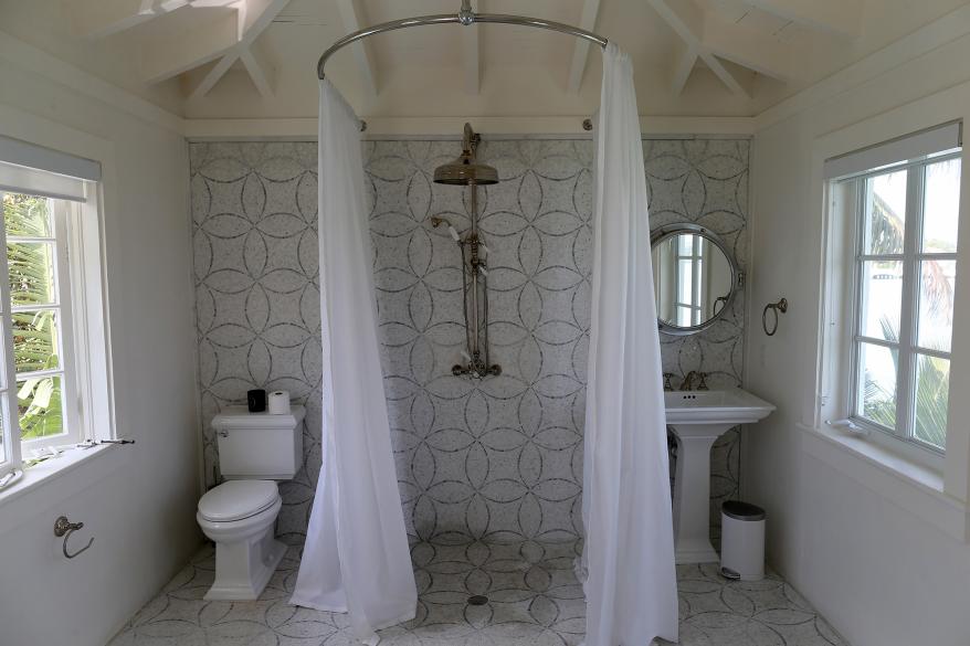 The bathroom is seen in the pool cabana during a tour of the former home of Al Capone on March 18, 2015 in Miami Beach, Florida.