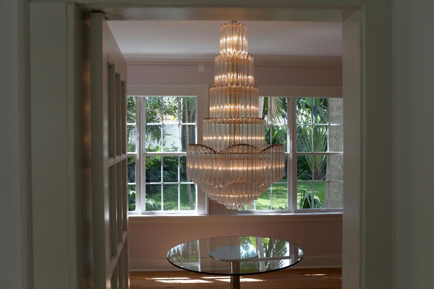 A chandelier is seen in the former home of Al Capone during a tour of the historic house on March 18, 2015 in Miami Beach, Florida.