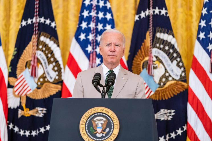 President Joe Biden delivers remarks on the July Jobs report, Friday, August 6, 2021, in the East Room of the White House.