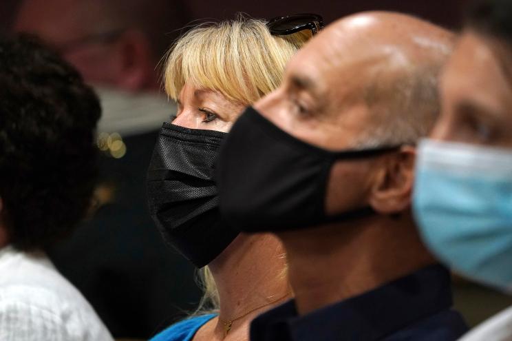 Annika Dworet and her husband, Mitch Dworet, the parents of slain student Nicholas Dworet, sit in the gallery as Parkland school shooter Nikolas Cruz pleads guilty, Friday, Oct. 15, 2021