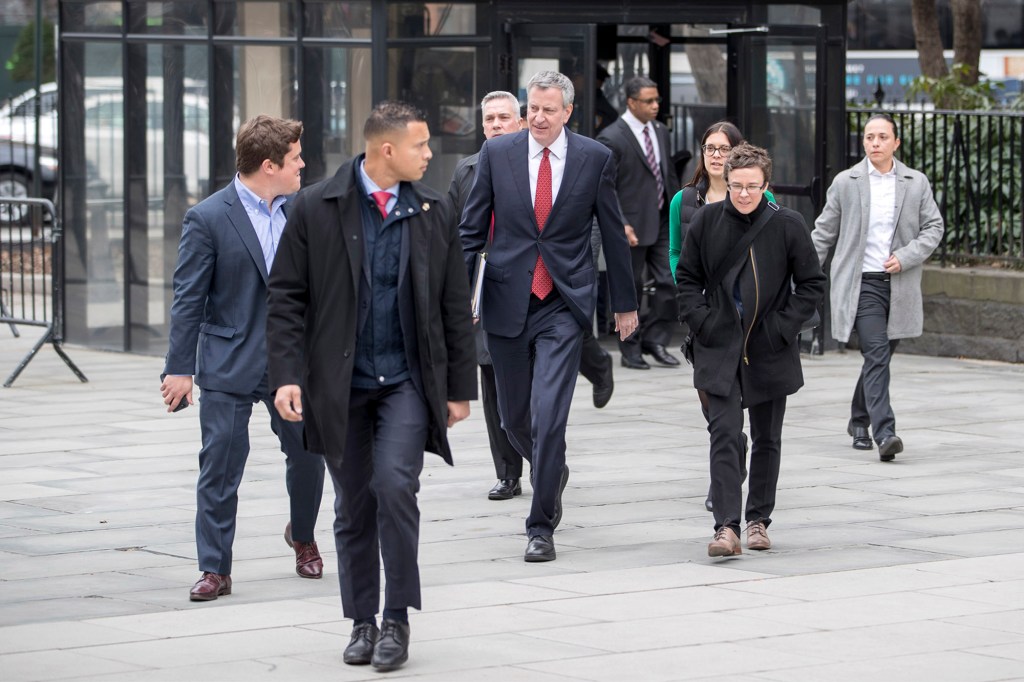 New York City Mayor Bill De Blasio Arrives at city hall hours after his choice for school chancellor turned down the job on live TV.