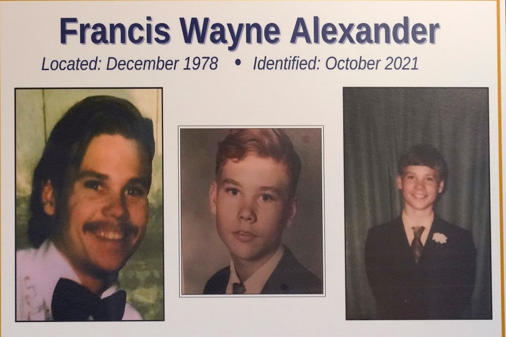 three photos of Francis Wayne Alexander, a North Carolina native who has been identified as one of the victims of John Wayne Gacy