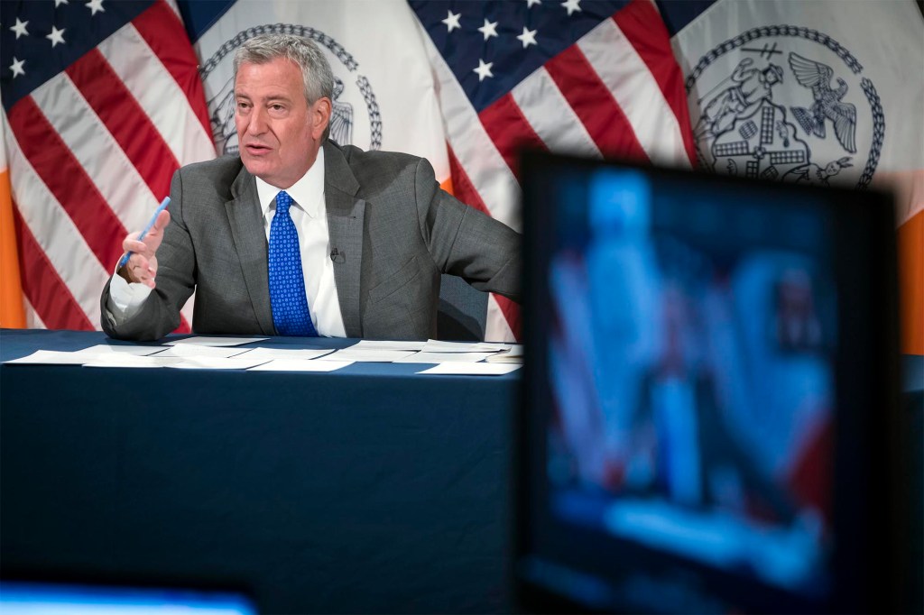 Mayor Bill de Blasio holds a media availability. City Hall. Monday, October 18, 2021.