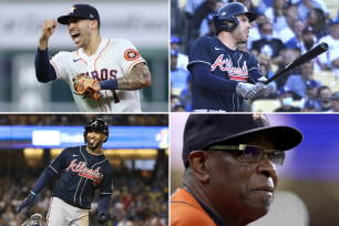 Carlos Correa of the Houston Astros, Freddie Freeman of the Atlanta Braves, Dusty Baker of the Houston Astros, Eddie Rosario of the Atlanta Braves