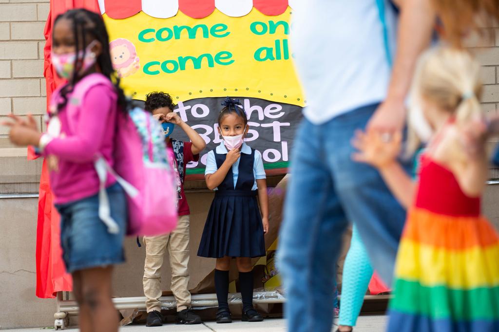 Students are dismissed from the first day of school at PS 133.