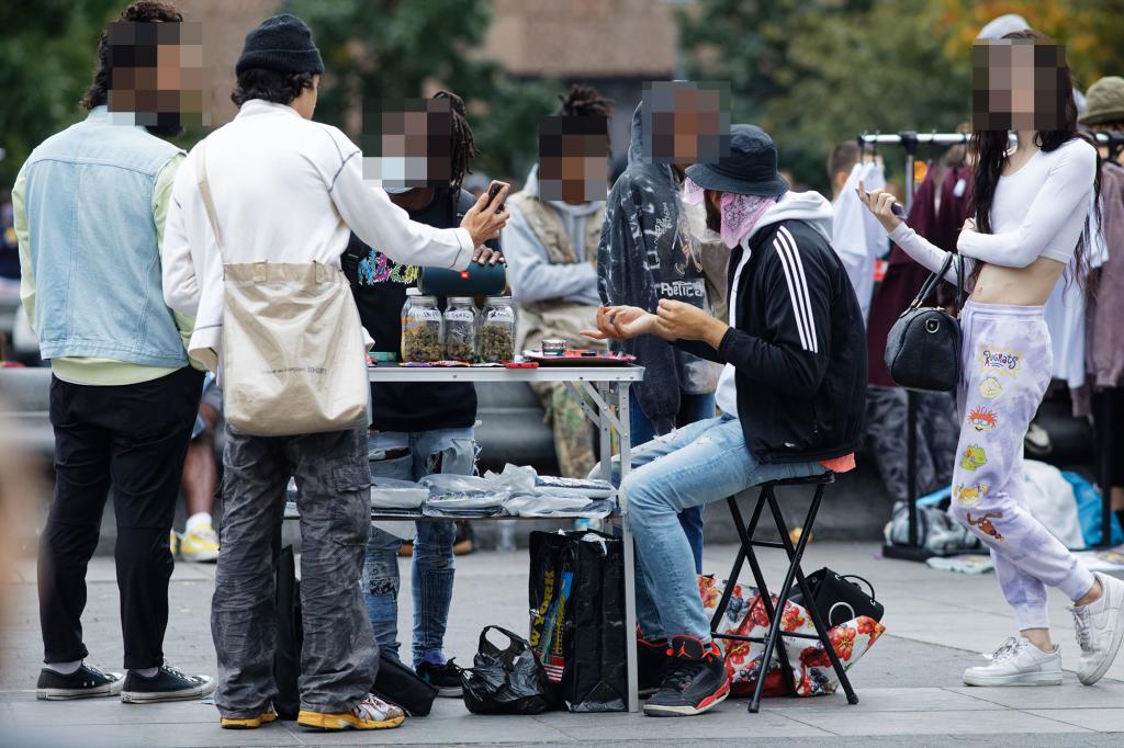 A substance resembling marijuana is seen for sale in Washington Square Park on October 9, 2021 in New York.