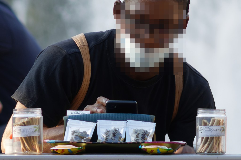 A substance resembling marijuana is seen for sale in Washington Square Park on October 15, 2021 in New York.