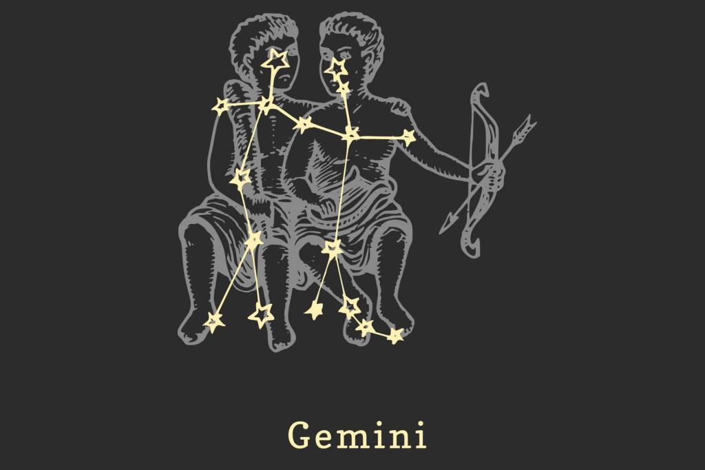 A drawing of two boys holding a bow and arrow representing the zodiac sign Gemini