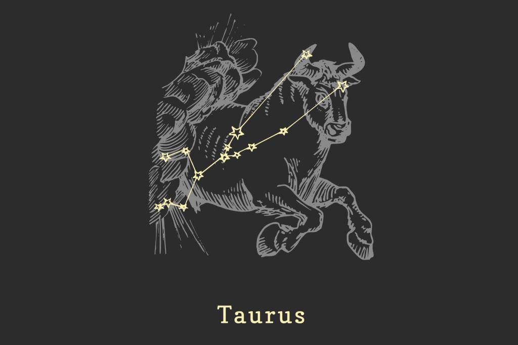 Illustration of the Taurus constellation including a drawing of a bull