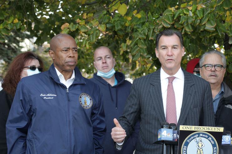 NY Mayor elect Eric Adams, Congressman Tom Suozzi speak to press.