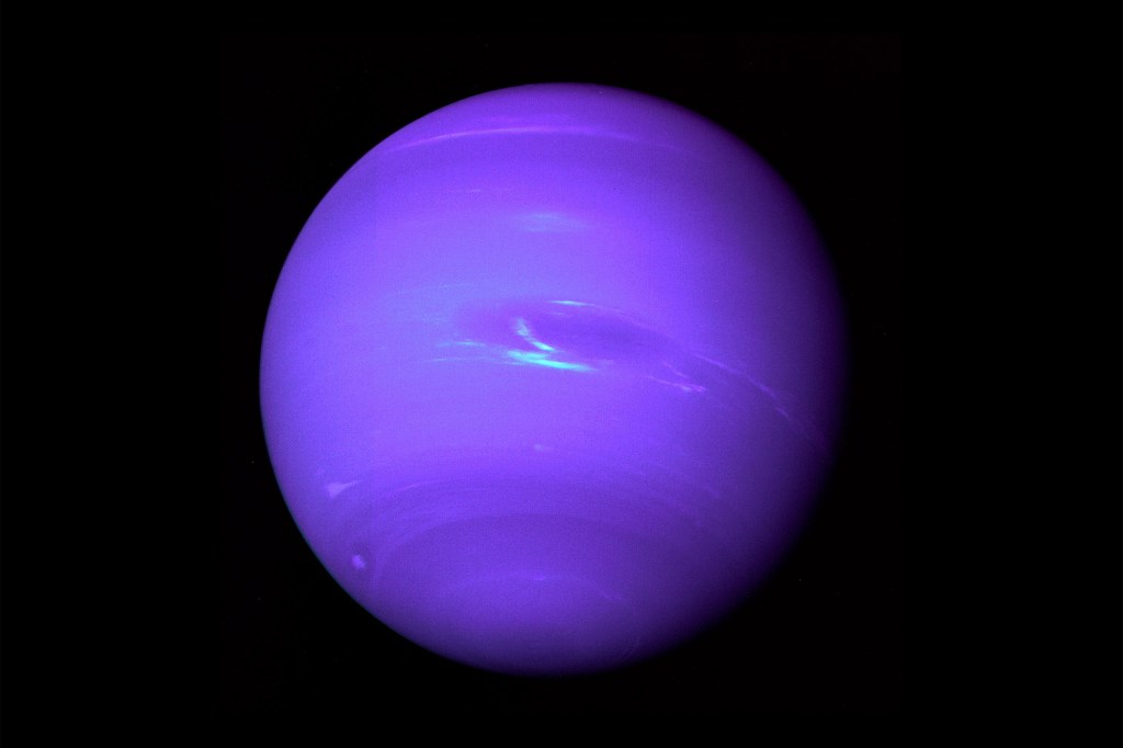 A 1989 image of Neptune taken by the Voyager 2 craft. The slow-moving outer planet that takes approximately 164 years to move through all 12 zodiac signs.