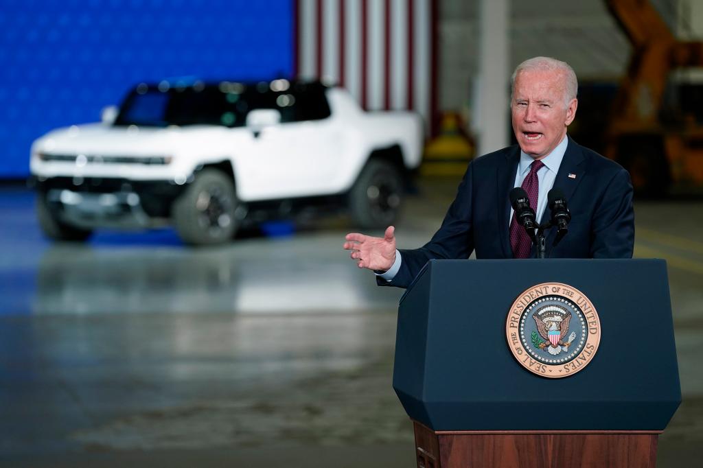 President Joe Biden speaks during a visit to the General Motors Factory ZERO electric vehicle assembly plant on November 17, 2021.