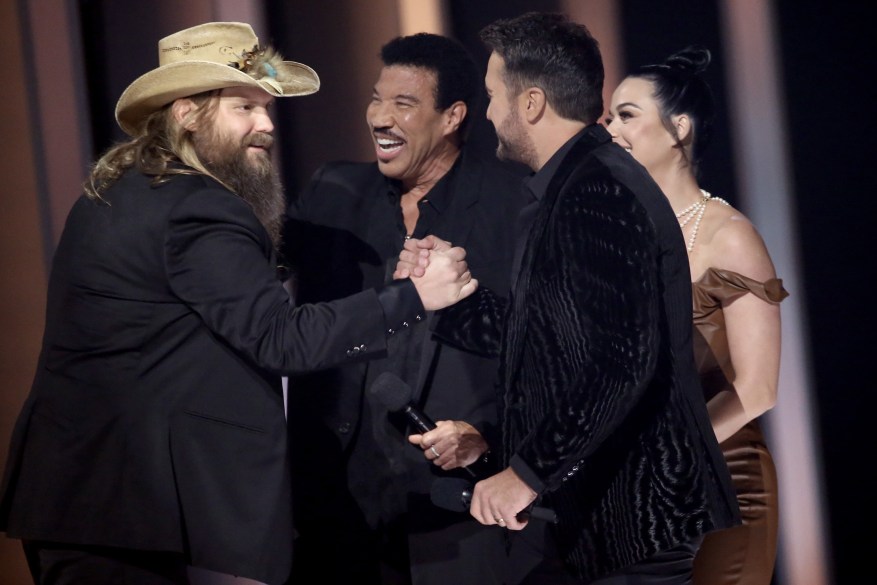 Chris Stapleton, Lionel Richie, Luke Bryan and Katy Perry on stage during the 55th annual Country Music Association awards.