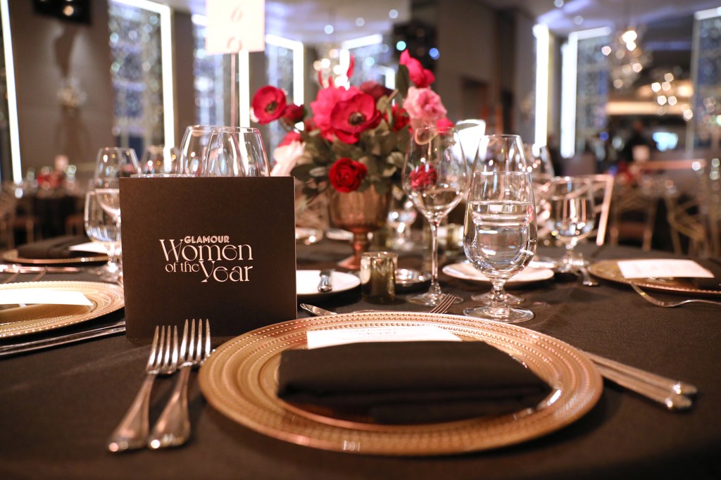  A view of the table settings as Glamour Celebrates 2021 Women of the Year Awards on November 08, 2021 