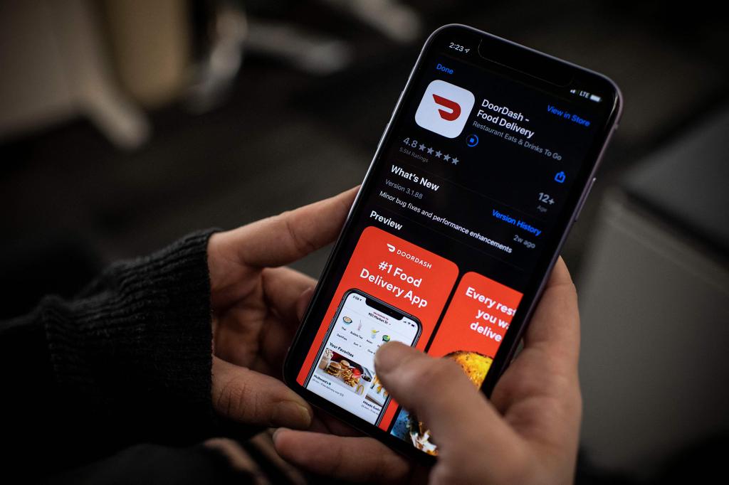 A Doordash app shown on a smartphone.