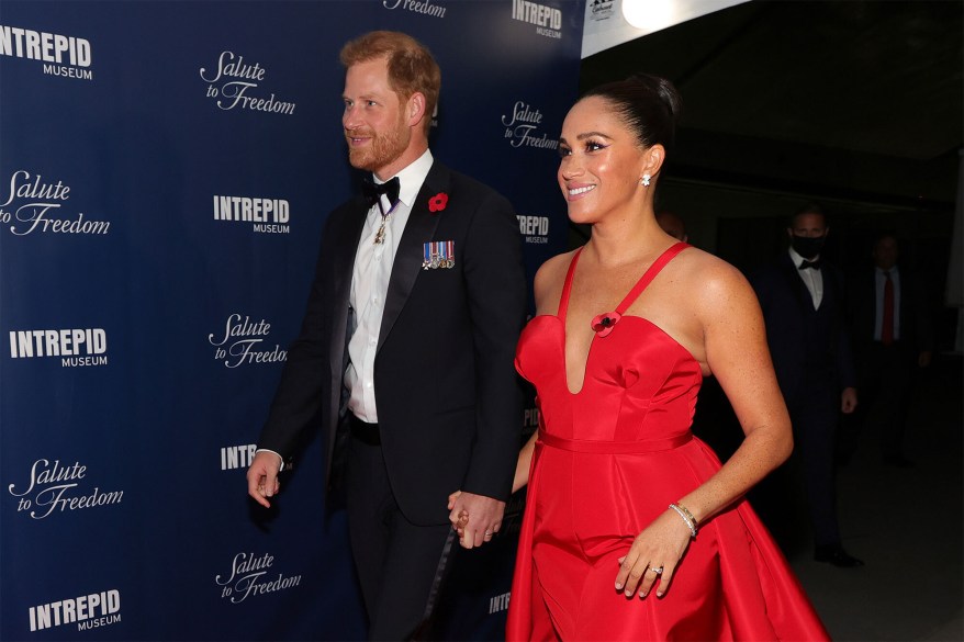 Prince Harry and Meghan Markle attend the 2021 Salute To Freedom Gala at the Intrepid Sea-Air-Space Museum on Nov. 10, 2021.