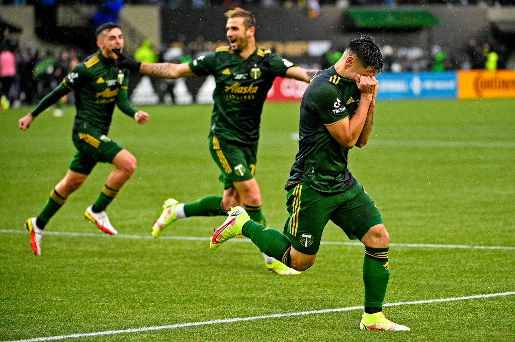 Felipe Mora celebrates his game-tying goal.