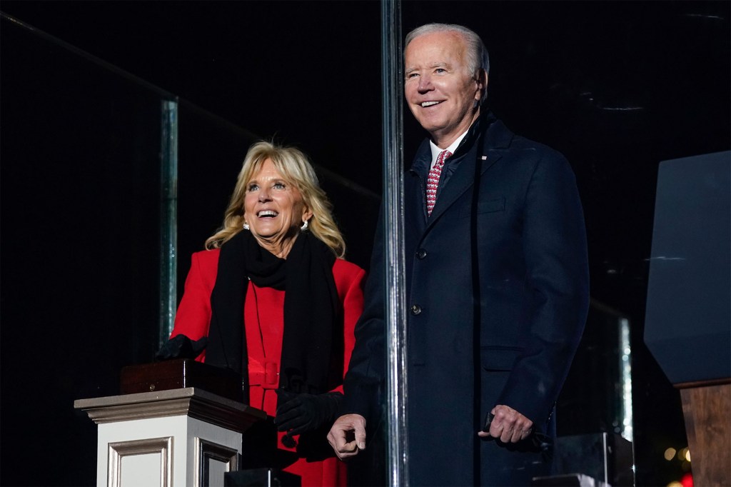 President Joe Biden and first lady Jill Biden prepare to light the National Christmas Tree