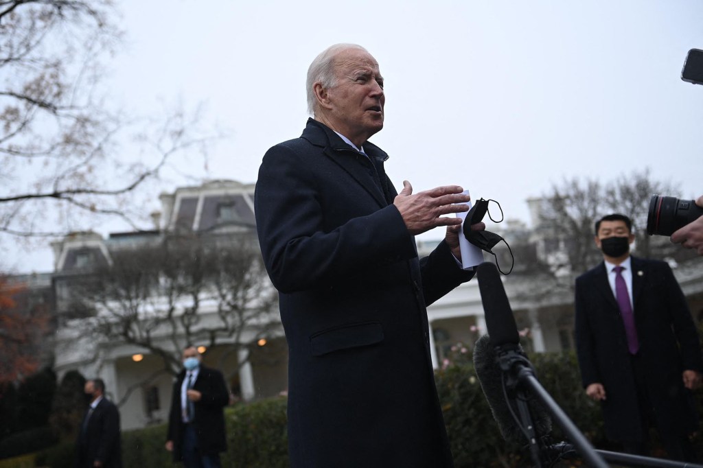 Biden speaking with the press before leaving for Kansas City, MO on Wednesday.